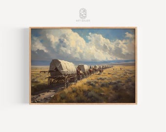 Carros en el Oeste americano / Decoración del Oeste, Arte pionero, Paisaje del Oeste, Obras de arte del Viejo Oeste, Arte digital