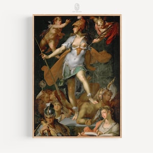 Minerva Victorious over Ignorance | Spranger, 1591 | Minerva Artwork, Elegant Classical Art, Mythology Art, Digital Art
