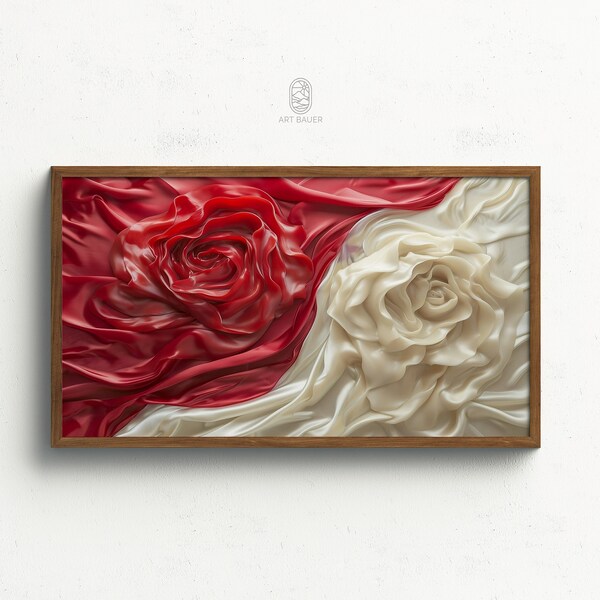 Samsung TV Frame Art, Red & White Roses | Charming Wall Decor, Valentines Day Sale, Romantic Art, Significant Other