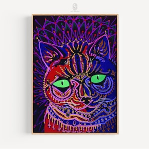 Psychedelic Night Cat | Louis Wain, 1930s | Psychedelic Print, Retro Cat Poster, Louis Wain Cat, Digital Print