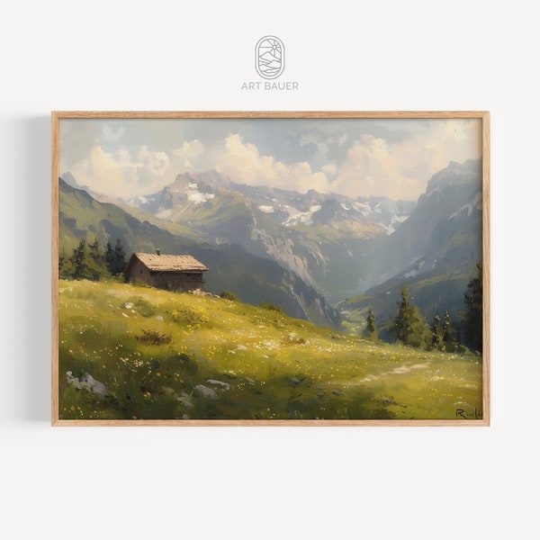 Life in Alpine Meadow | Vintage Art Print - Mountain Painting, Antique Art, Home Decor, Nature Print, Digital Download
