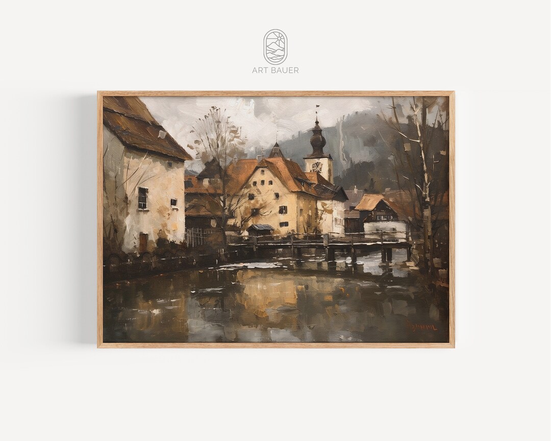 Fall in German Village | Antique Art Print, Digital Oil Painting ...