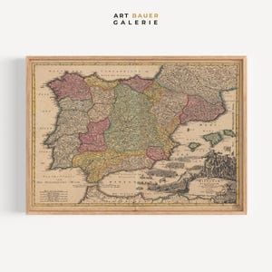 Spanien und Portugal Antike Karte | Weigel, um 1720 | Seltene Vintage Landkarte, Geographie Wandkunst, digitaler Download