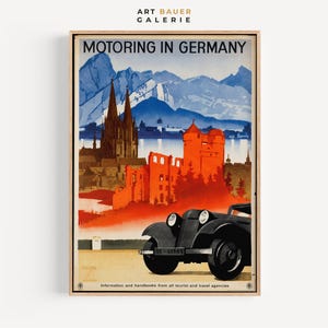 Motoring in Germany Travel Posters, 1920s | Vintage Car Art, German Autobahn, Road Trip Wall Decor, Digital Art