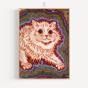 Gatos caleidoscópicos / Louis Wain, década de 1930 / Obra de arte psicodélica, póster retro de gato, impresión caleidoscópica, arte digital
