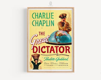 Póster de la película El gran dictador, 1940, clásico de Chaplin, regalo para amantes del cine, póster icónico de la película, arte digital