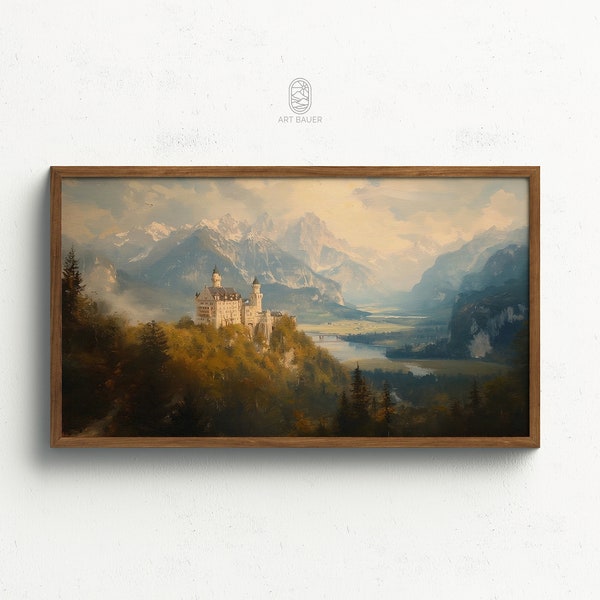 Samsung TV Frame Art, Fairytale Castle Print | Digital Vintage Oil Painting, Charming Wall Decor