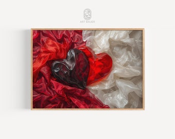 Red and White Resin Hearts Digital Art Print | Valentine's Day Decor, Romantic Artwork, Heart Decor, Love Illustration