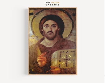 Cristo Pantocrator, Sinai | Século VI | Ícone Bizantino, Ícone Ortodoxo, Arte Cristã | Impressão Digital