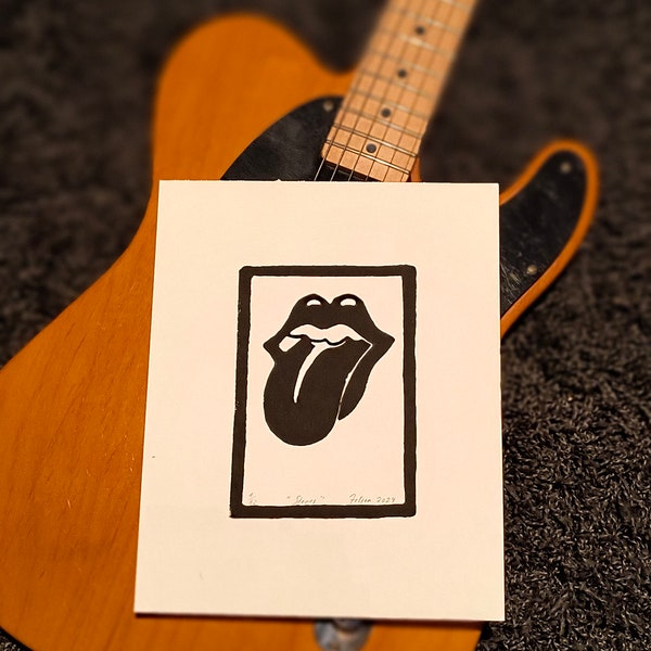 Rolling Stones Zunge Linoldruck