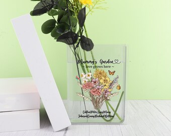 Custom Acrylic Book Vase,Grandma's Garden Flower Vase,Grandkid Name Flower Vase,Birth Month Flowers Grandma Vase,Mother's Day Gift,Book Gift