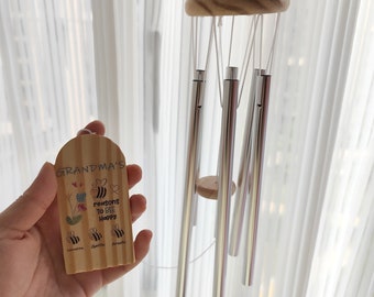 Personalized Wind Chimes Gift,Grandma Gift Chime,Reason to Bee Happy,Custom Wind Chime,Mother's Day Gift,Gift for Grandma,Home Decor