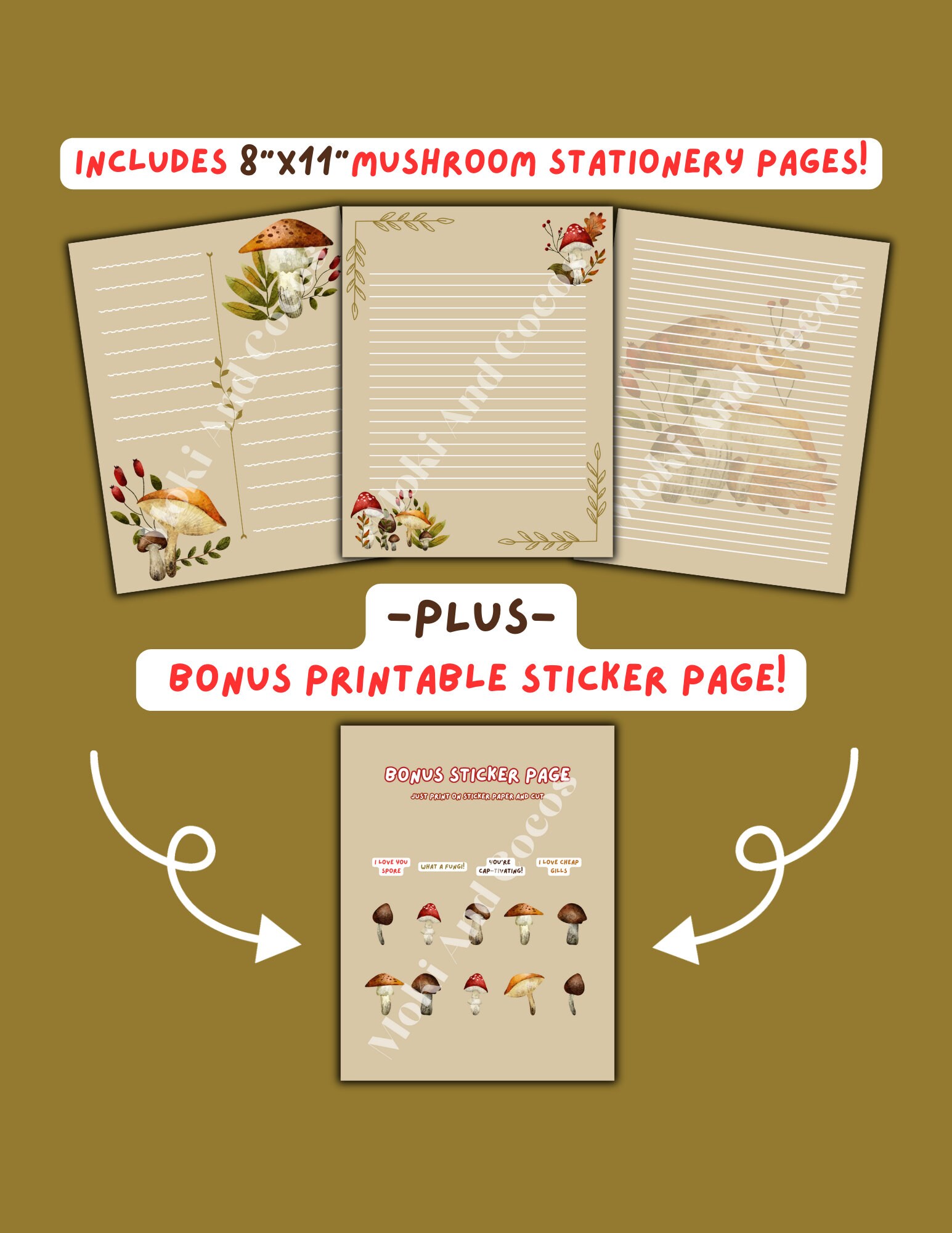 Mushroom Stationery Set | Printable Mushroom Paper | Digital Download | Cute Forest Theme | Set ...