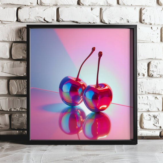 Holographic Cherries Art Print: Retro 80s Summer Decor - Etsy
