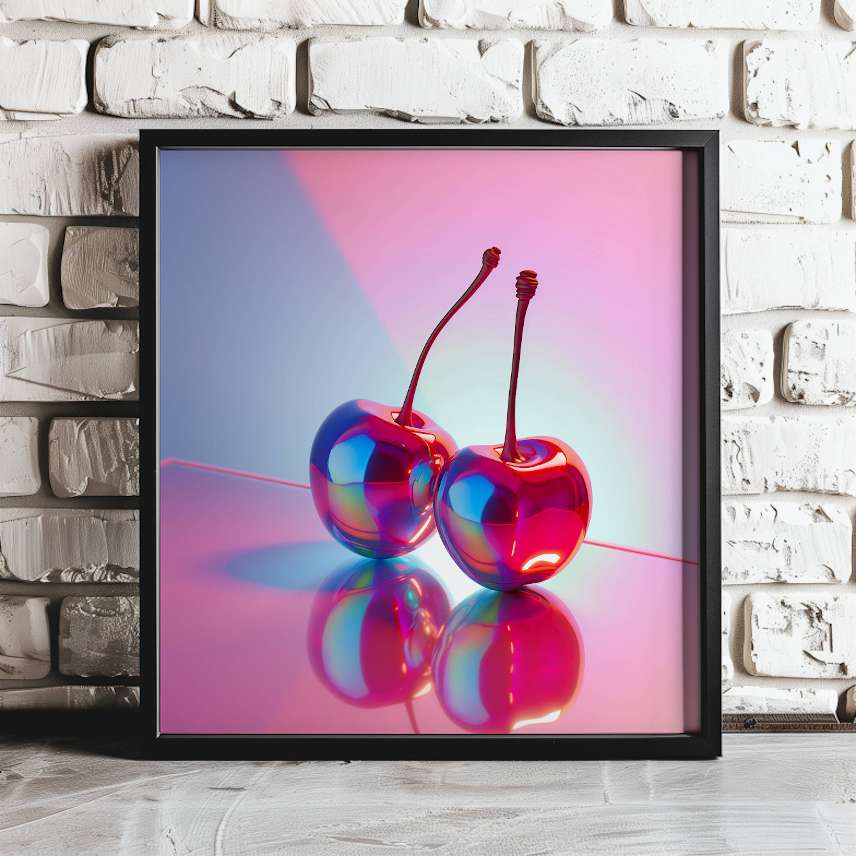 Holographic Cherries Art Print: Retro 80s Summer Decor - Etsy