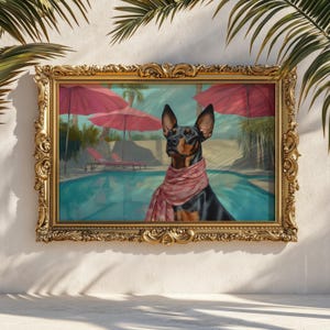Retro Doberman Pool Print: Vintage Dog Wall Art, Palm Springs Style