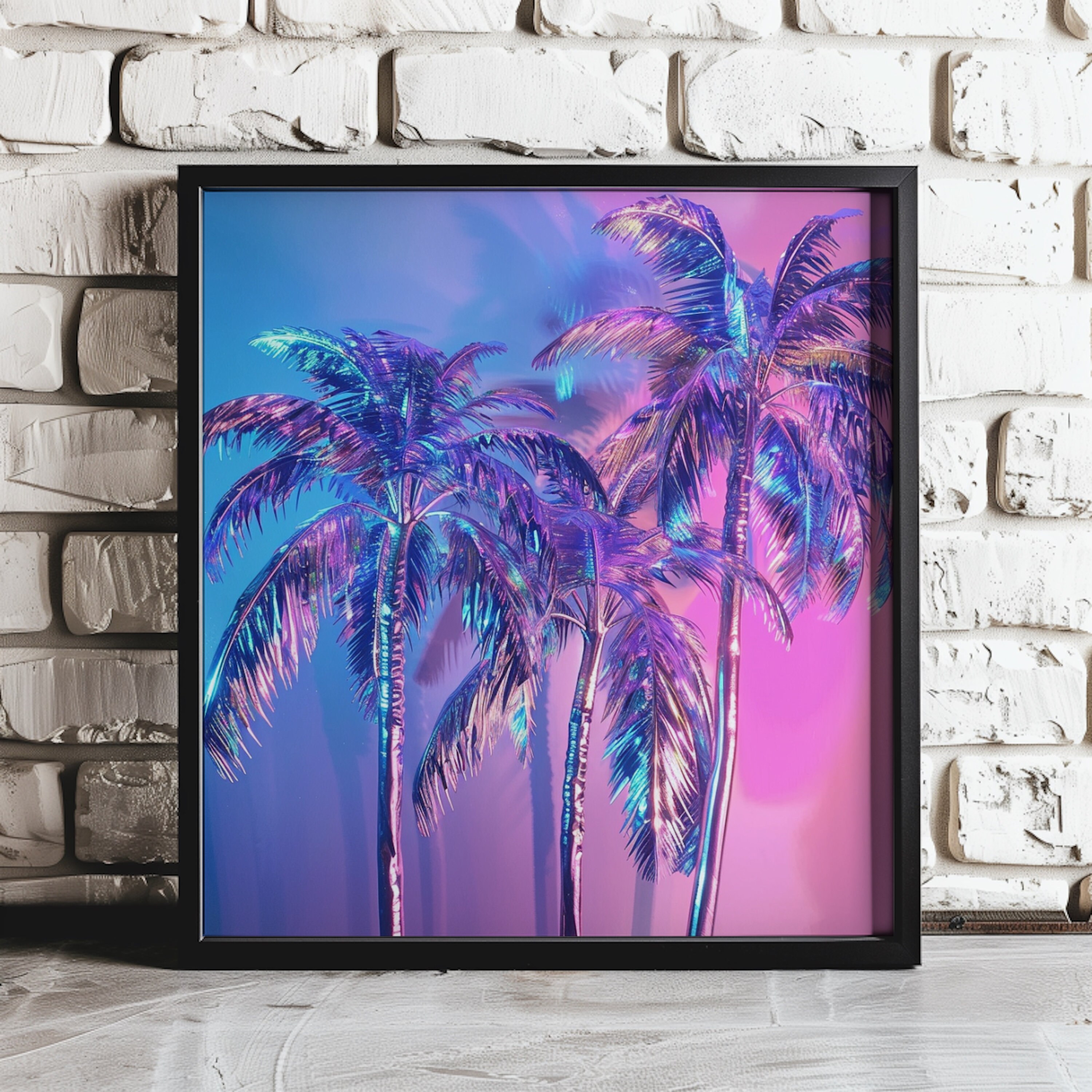 Holographic Palm Trees Poster | Retro 80s Summer Art - Etsy Israel