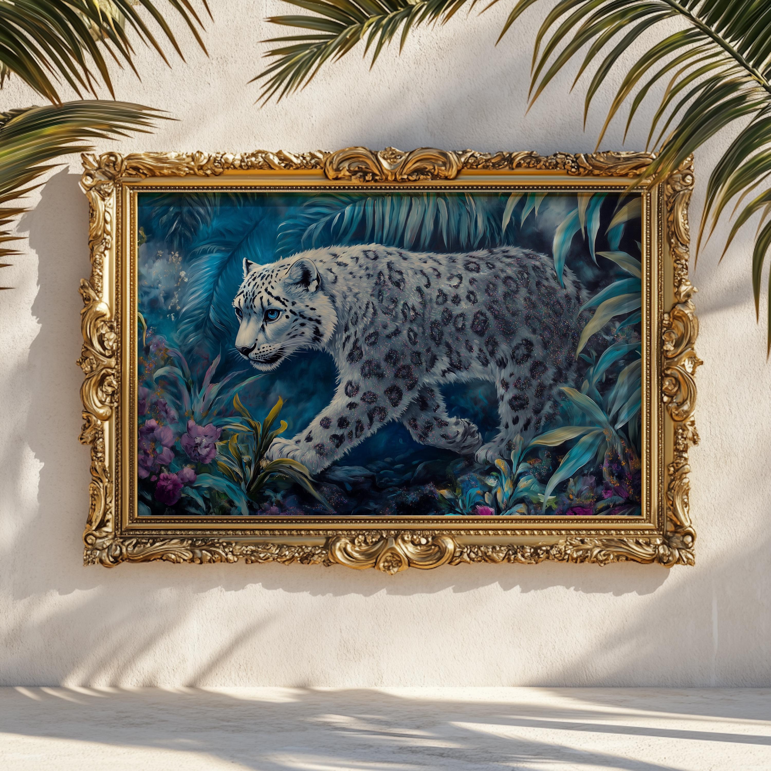 ユキヒョウのジャングル油絵：魅力的な野生動物アートプリント - Etsy 日本