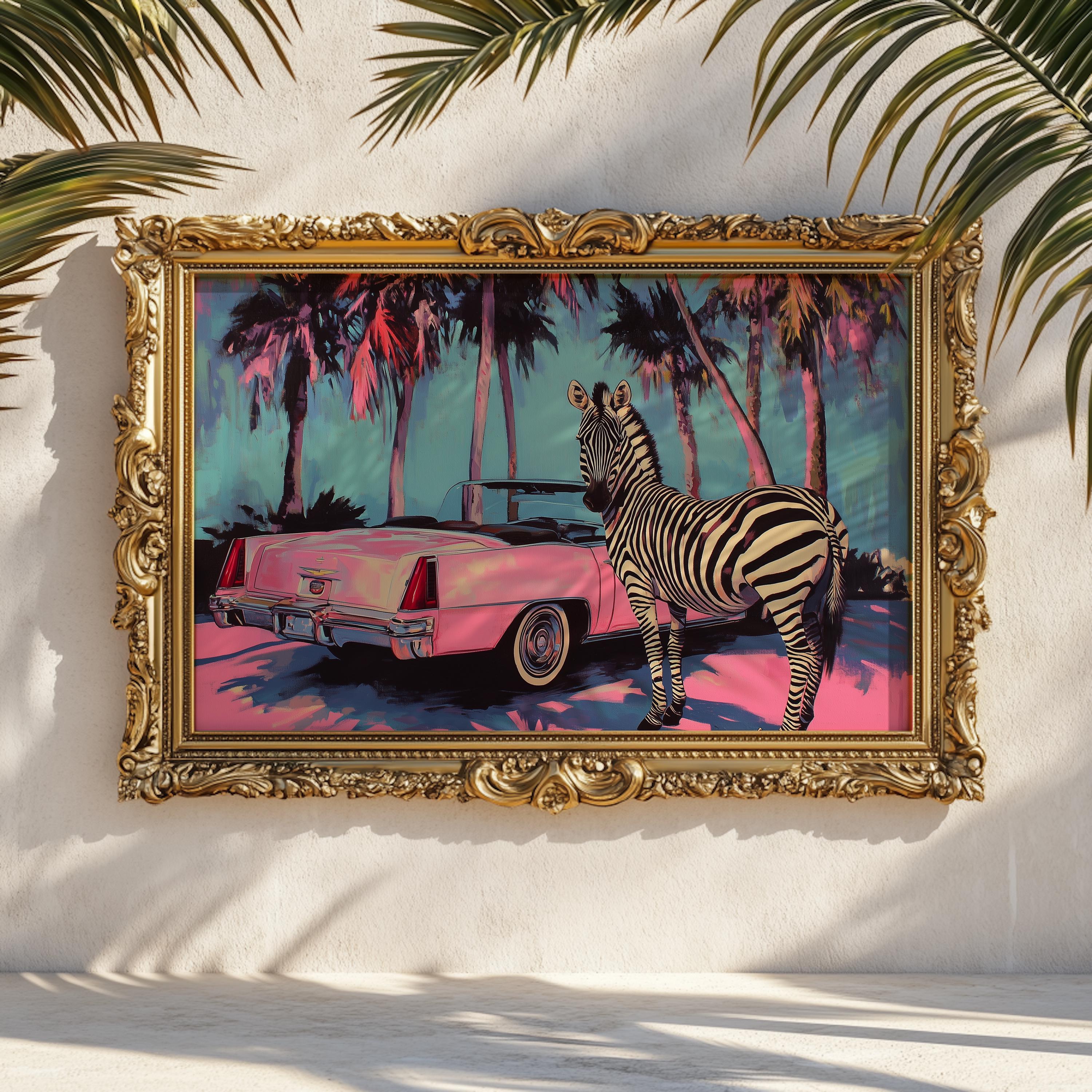 Retro Zebra Wall Print: Pink Cadillac Pop Art Poster - Etsy