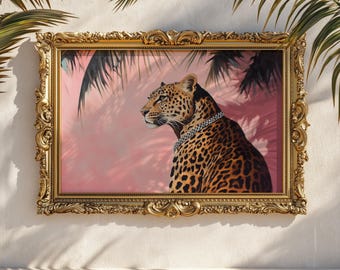 Leopard with Diamond Collar Print: Glam Jungle Animal Wall Art