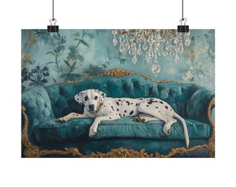 カレン ホイプティング ソファの上のダルメシアン Dalmatian on Velvet Sofa Oil Painting Print: Elegant Canine Poster