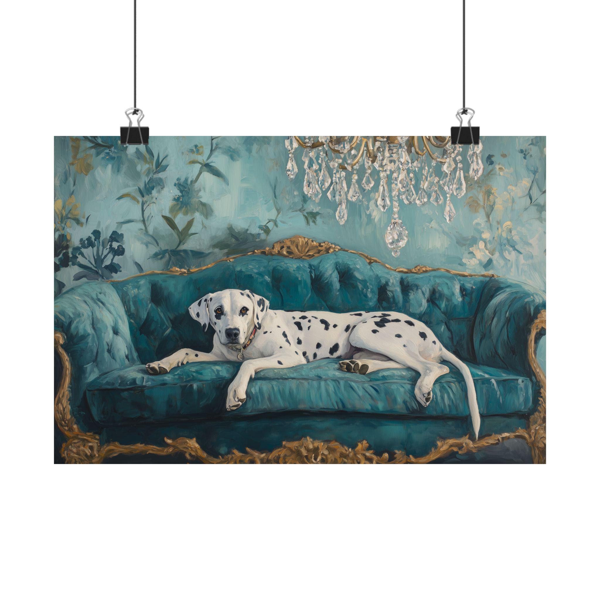 カレン ホイプティング ソファの上のダルメシアン Dalmatian on Velvet Sofa Oil Painting Print: Elegant Canine Poster