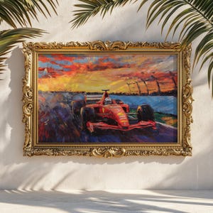 Ferrari Formula 1 Racing Print: Sunset Speed Track Motorsport Art