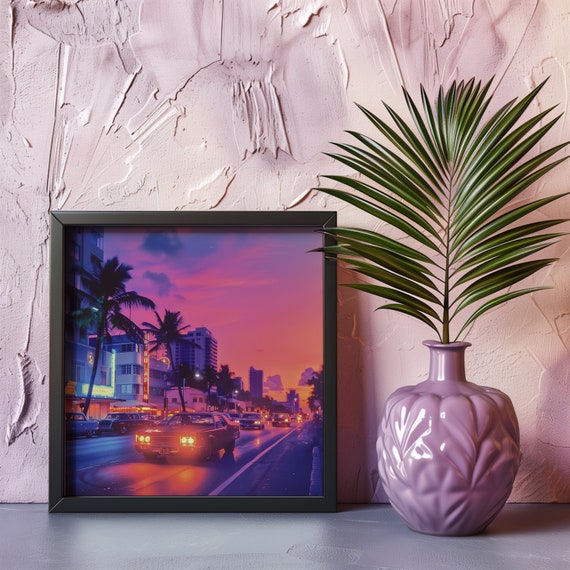 Miami Vice Retro Print: 80s Neon Beach City Wall Art - Etsy