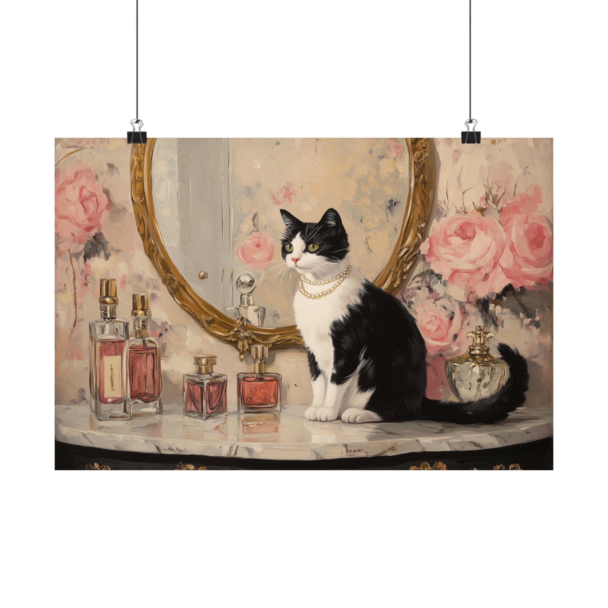Tuxedo Cat Wall Art: Glam Cat Oil Painting, Vanity Table Animal Art ...