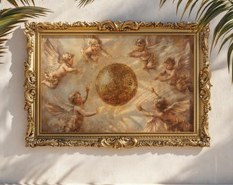Golden Disco Cherubs Matte Print: Baroque Angel Wall Art