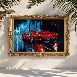 80年代 ビンテージ フェラーリ アートポスター 額縁付 旧車 レトロ 当時物 Red Ferrari Oil Painting Print: Retro 80s Sports Car Poster - Etsy