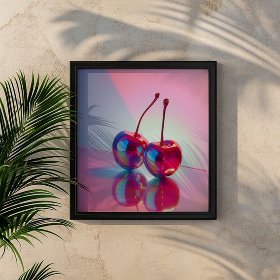 Holographic Cherries Art Print: Retro 80s Summer Decor - Etsy