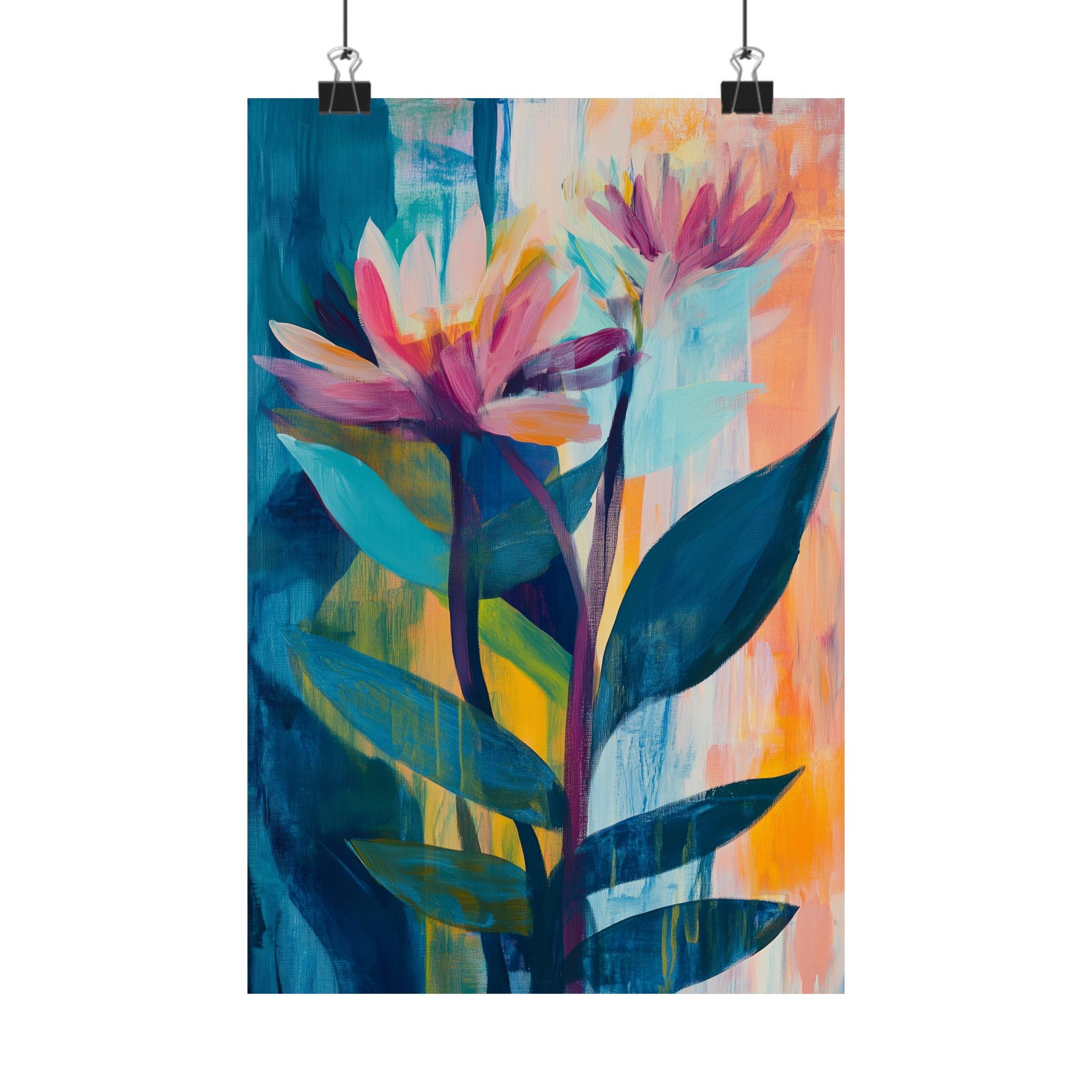 David Hockney Inspired Floral Print, Colorful Modern Botanical Wall Art ...