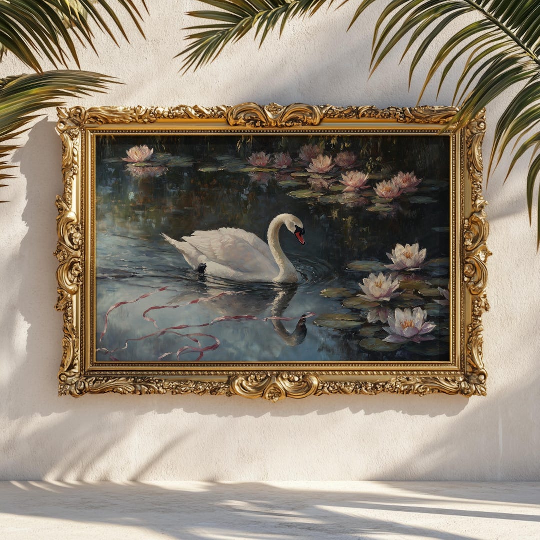 Swan in Lily Pond Art Print: Dreamy Water Garden Poster - Etsy