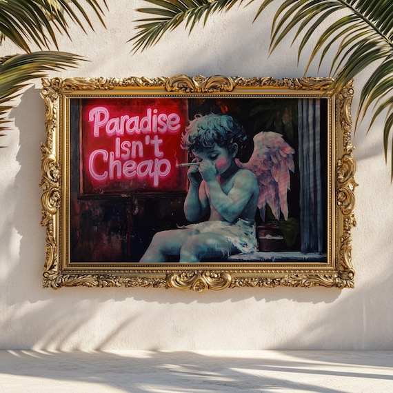 Paradise Isn’t Cheap Neon Cherub Art Print | Edgy Wall Decor