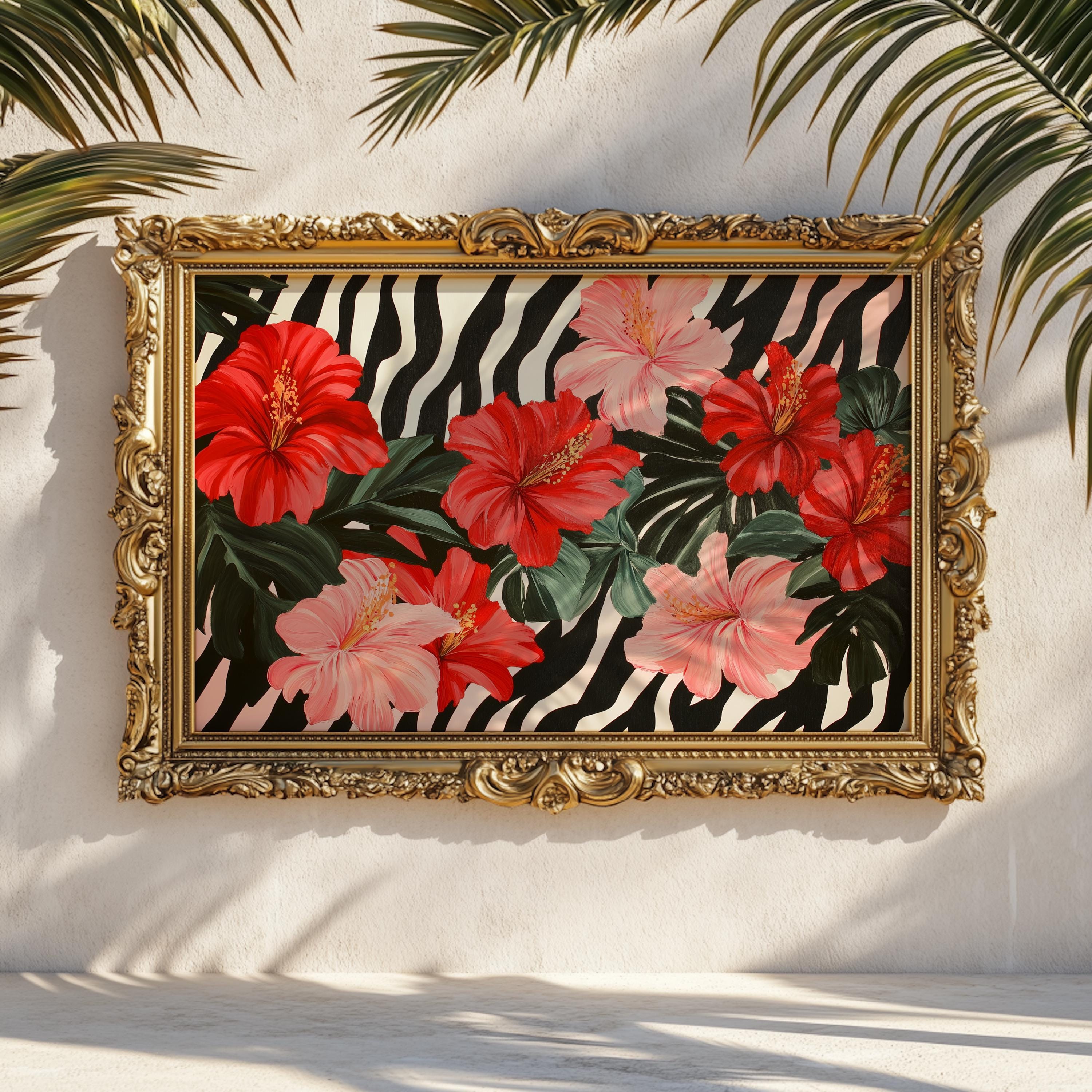 Tropical Zebra Hibiscus Print: Vintage Botanical Jungle Art - Etsy
