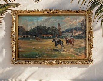 Vintage Polo Match Wall Art Print Classic Equestrian Landscape Painting