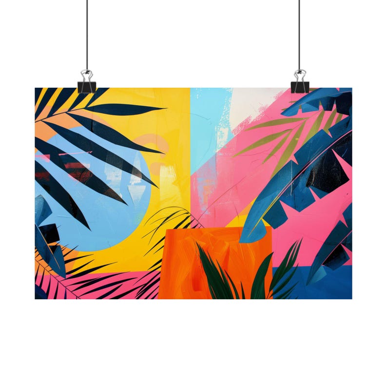 Tropical Abstract Wall Art Print: Colorful Palm Art, Retro Miami Inspired Decor image 2