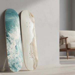 Ocean Skateboard Deck Duo: Waves and Sand Beachy Wall Art Decor Both Boards