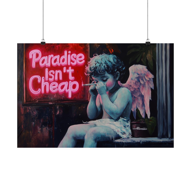Paradise Isn’t Cheap Neon Cherub Art Print | Edgy Wall Decor image 2
