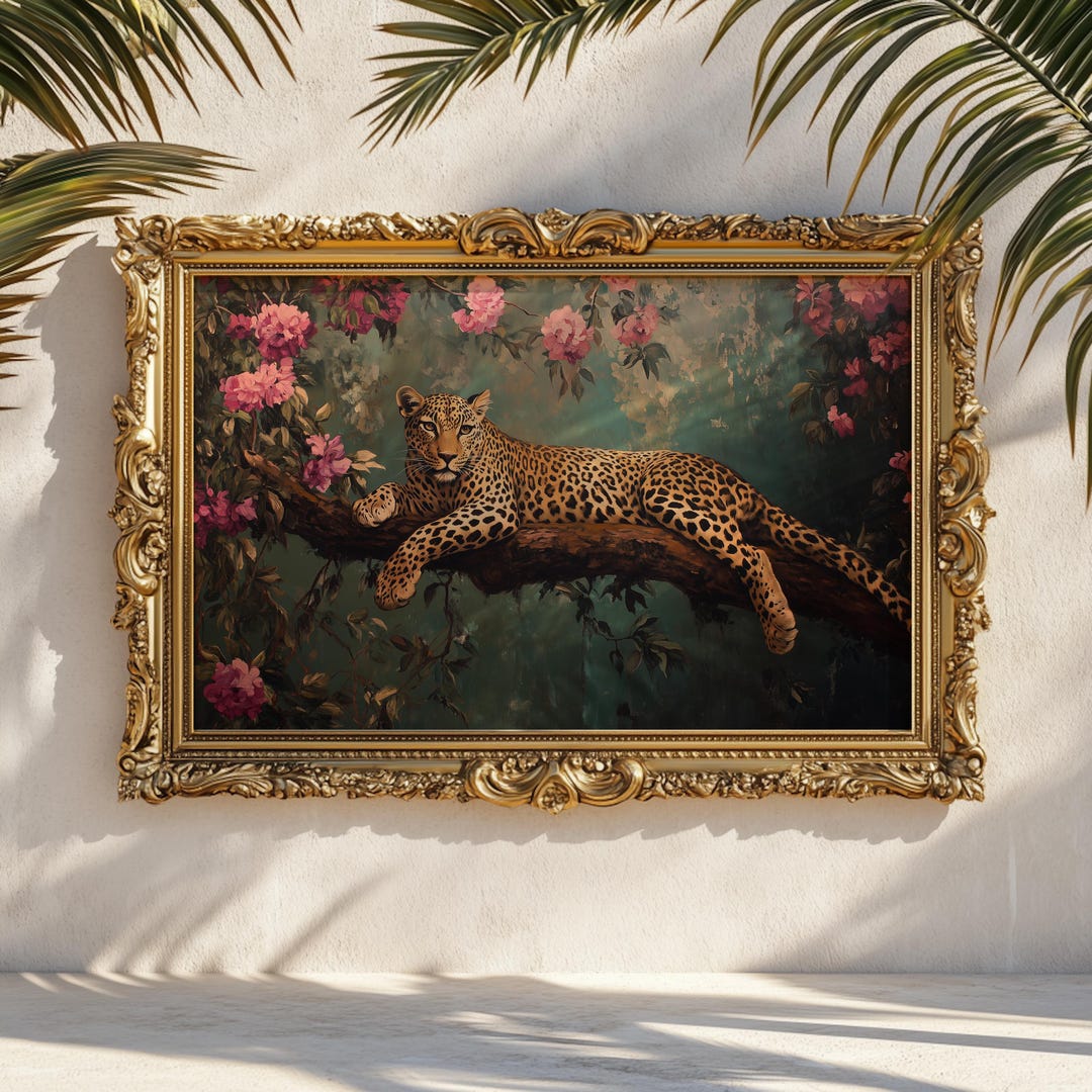 Leopard in Bloom Oil Painting | Floral Jungle Wall Art | Romantic ...
