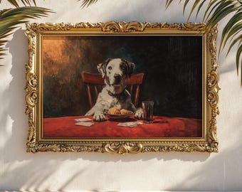 Póster de naipes de perro: Impresión: Arte de pared con pintura de perro vintage.
