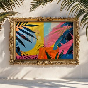 Tropical Abstract Wall Art Print: Colorful Palm Art, Retro Miami Inspired Decor image 1