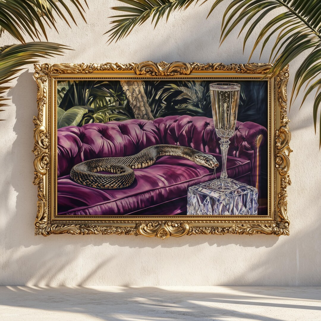 Snake on Purple Velvet Sofa Oil Painting: Retro Miami Print - Etsy