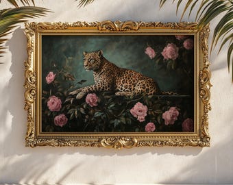 Dark Floral Leopard Print: Moody Victorian Baroque Wall Art