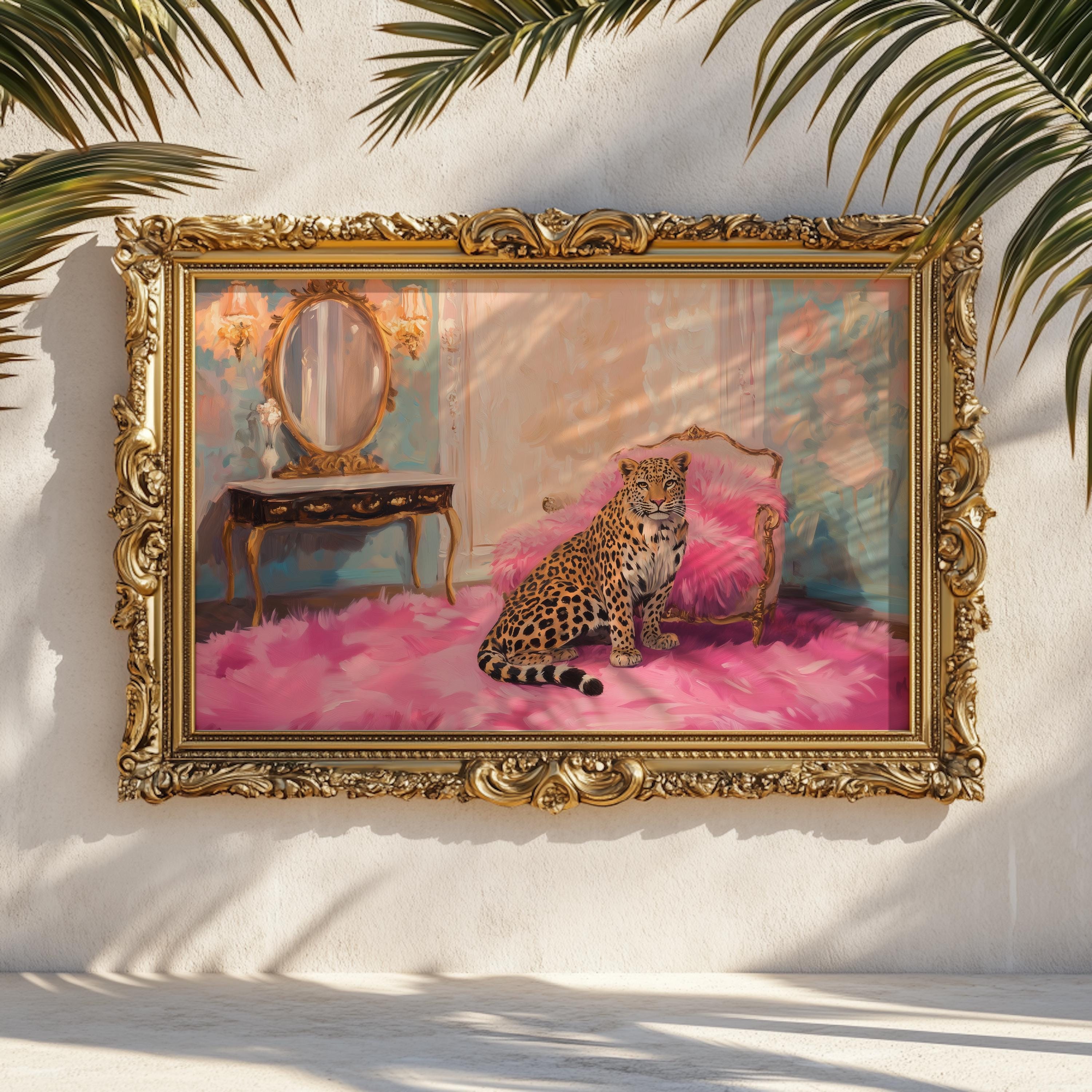 Leopard on Pink Fur Rug Art Print: Vintage Baroque Glam - Etsy
