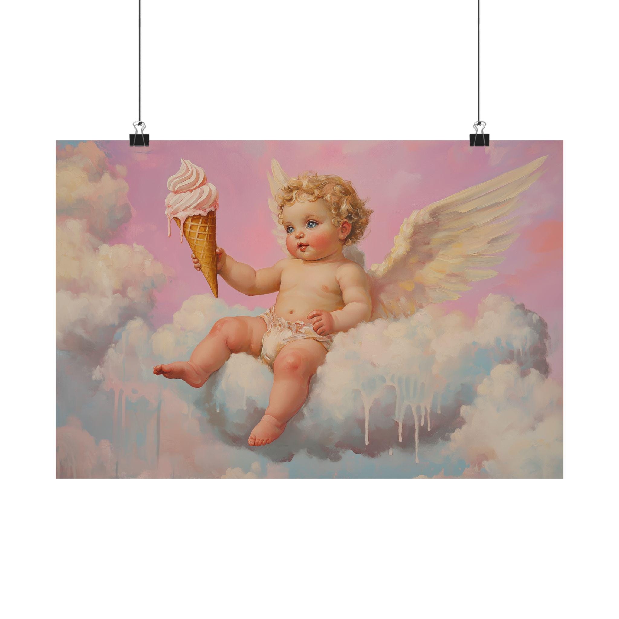 Cherub Ice Cream Cone Poster: Vintage 80s Pastel Wall Art - Etsy