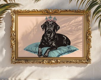Stampa con corona di principessa Labrador nera: arte murale regale per animali domestici