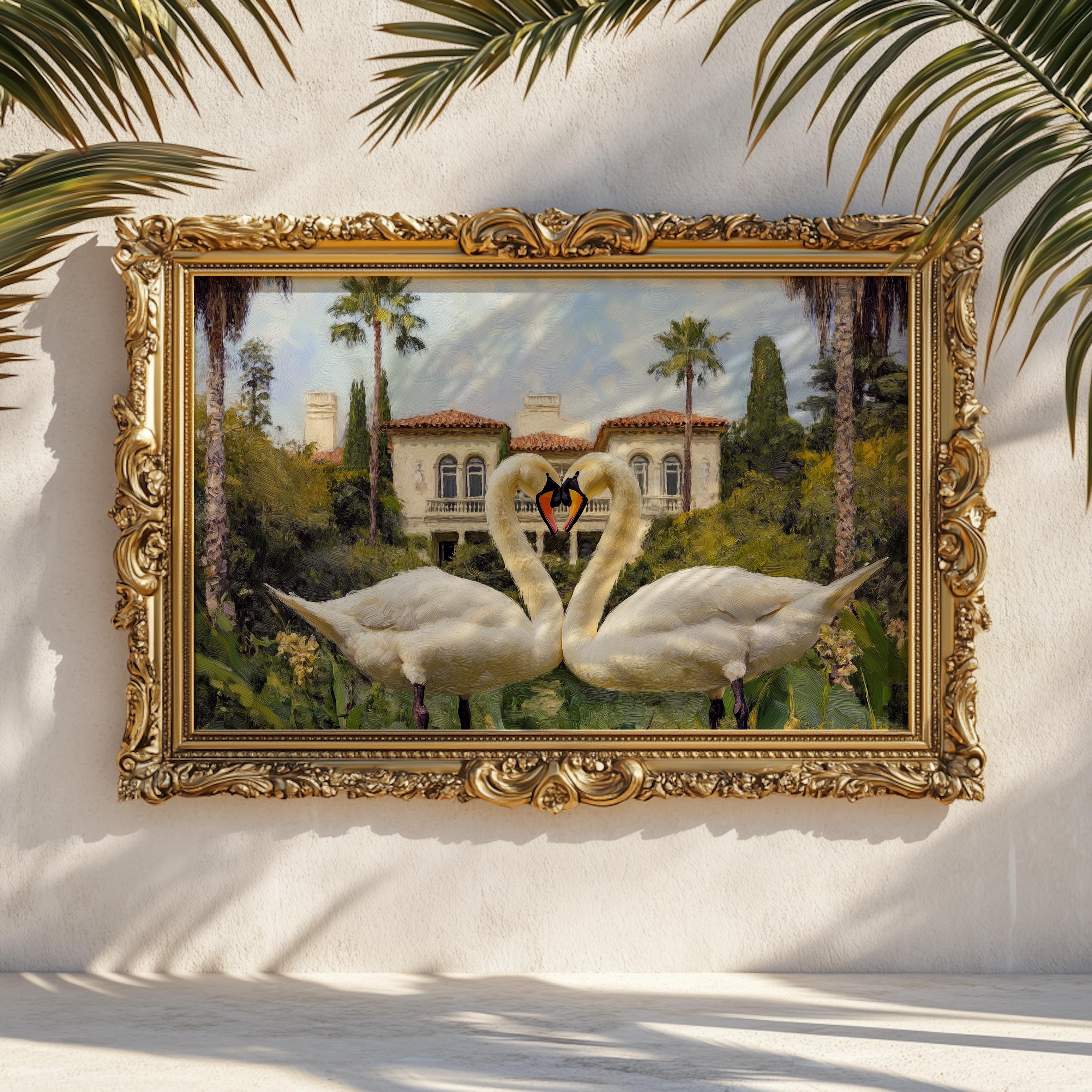 Kissing Swans Art Print: Beverly Hills Mansion Romantic Decor - Etsy