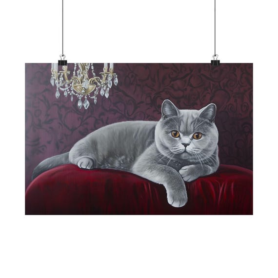 ブリティッシュショートヘアの猫のウォールアートプリント：グレーの猫